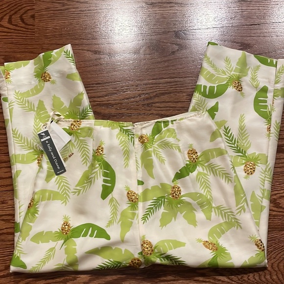 NWT KELLY AND DIANE SILK SEQUINS PINEAPPLE CROP PANT. Size 8 cream - Picture 2 of 13